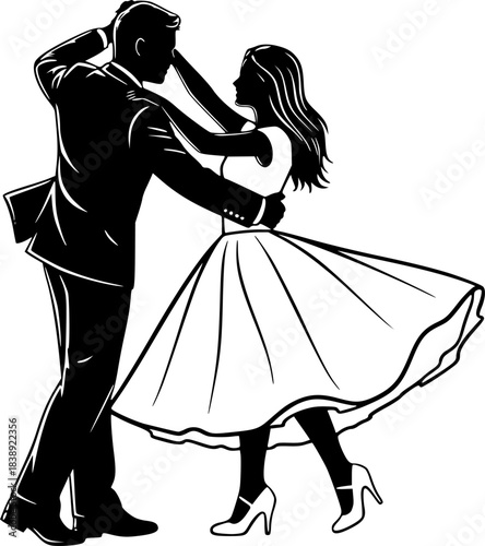Vintage Dancing Couple Vector Silhouette