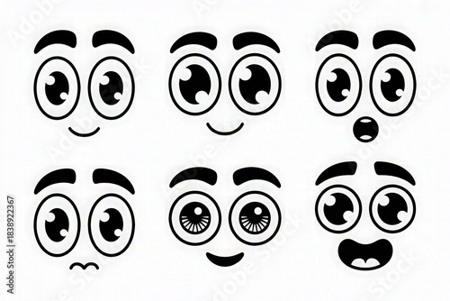 Cute Cartoon Eyes Expressions Set  Kawaii Eye Vector Pack.