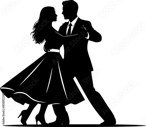 Vintage Dancing Couple Vector Silhouette