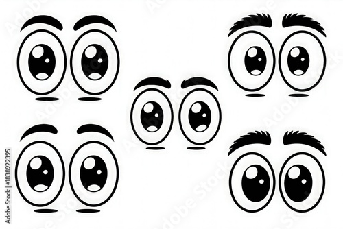 Round Cartoon Eyes Expressions  Comic Style Cute Eye Vector Pack.