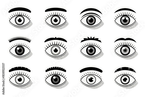 Minimal Line Art Eyes Collection  Eyebrow and Eyelash Vector Expressions.