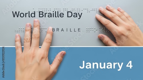 Close-up of hands reading embossed Braille text. A symbolic image emphasizing the importance of literacy, inclusivity, and accessibility for people with visual impairments. AI generated.
