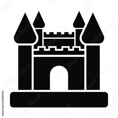 Black castle bounce house icon on white background castle, bounce house, inflatable