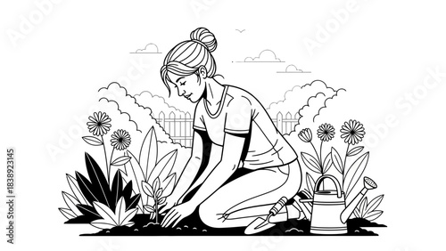 black and white illustration of planting tree 
