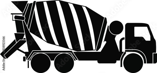 Silhouette of a cement mixer truck rolling in profile