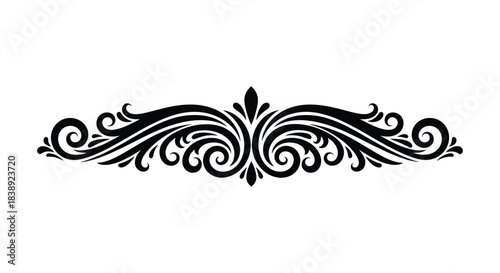 Black ornate floral flourish divider on white decorative