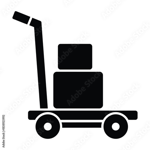Black Silhouette Icon of a Hand Truck with Boxes trolley