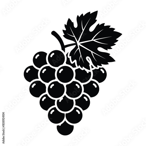 Black silhouette of a bunch of grapes with a leaf grapes, bunch, silhouette, black