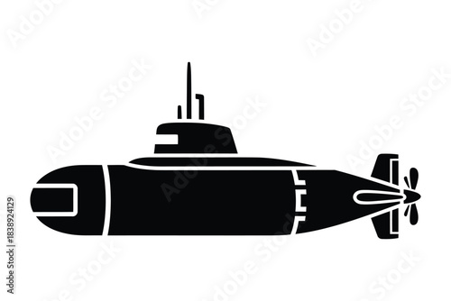 Black Silhouette Icon of a Submarine underwater naval