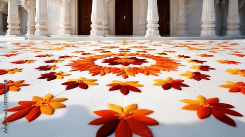 Vibrant flower arrangement on a marble surface, adorned with autumn colors.