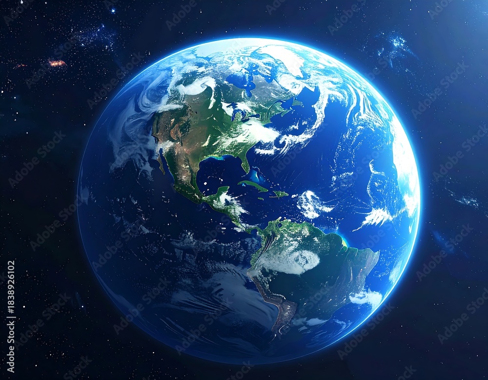 Fototapeta premium Digitally rendered view of Earth in space, showcasing continents