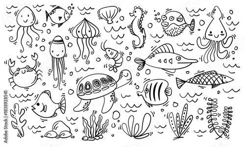 Decorative Doodle sea animals collection