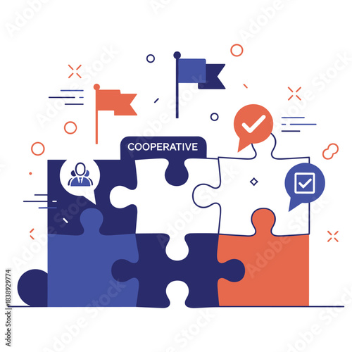 Collaborative puzzle concept with communication and teamwork symbols