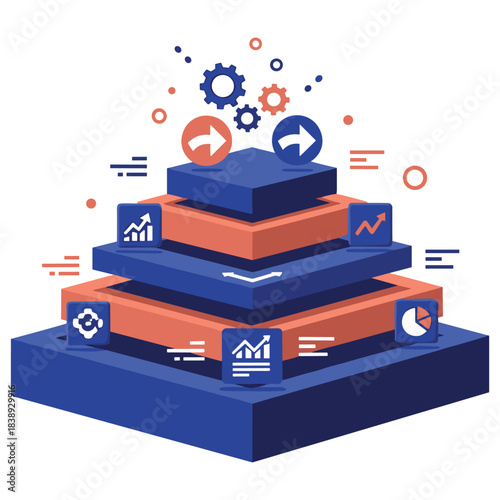 Abstract geometric pyramid with symbols representing data and analysis