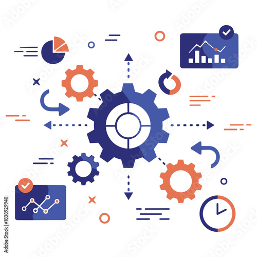 Abstract concept of data analysis and process automation with gears and charts