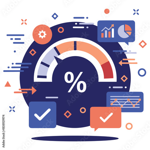 Colorful dashboard infographic with graphs and progress bar