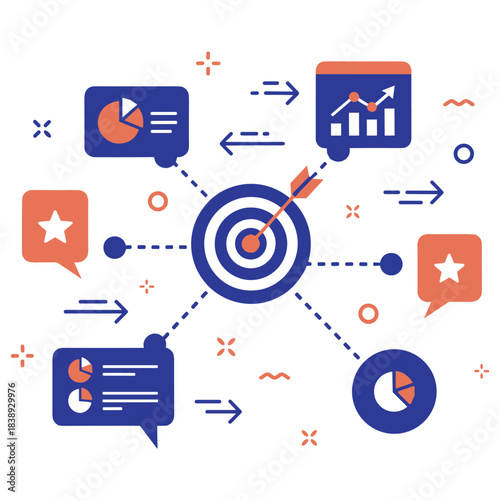 Data visualization and analysis concept with charts and target symbol