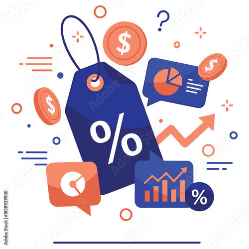 Financial growth and discount strategy with charts and icons