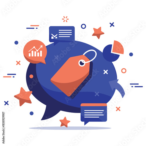 Digital marketing strategy concept with graphs and icons