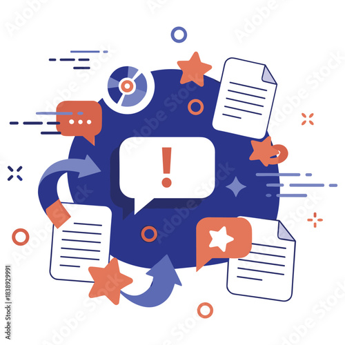 Communication and data exchange concept with icons and arrows