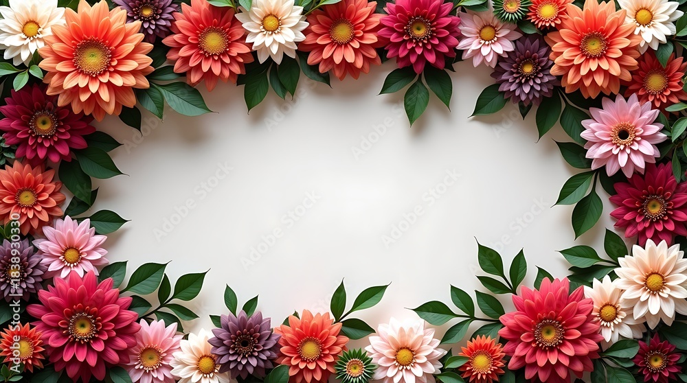 Fototapeta premium Colorful Floral Border with Blank Center for Text 