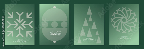Christmas and Happy New Year vector illustration with soft gradient colors, festive ornaments, trees and holiday elements — elegant design for cards, posters and prints.