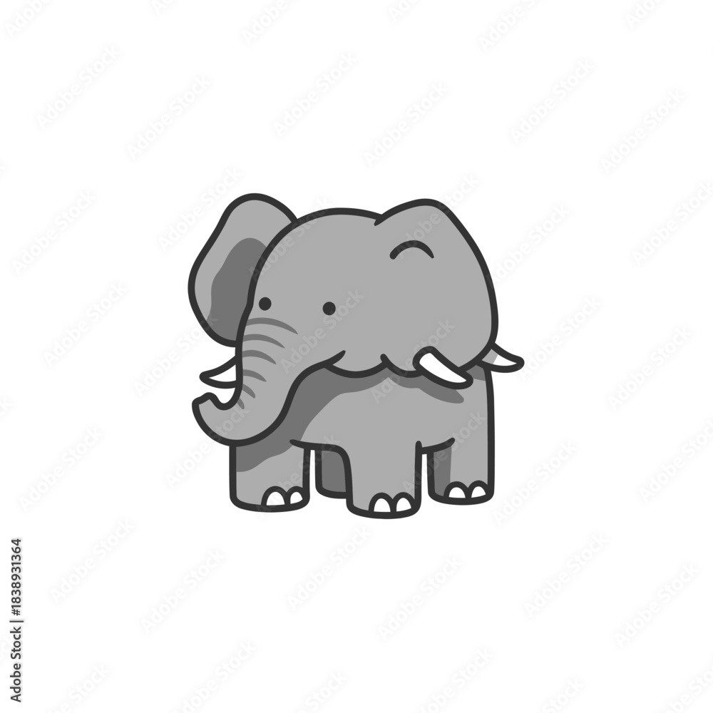 Obraz premium Cute Baby Elephant Cartoon Character with Friendly Expression
