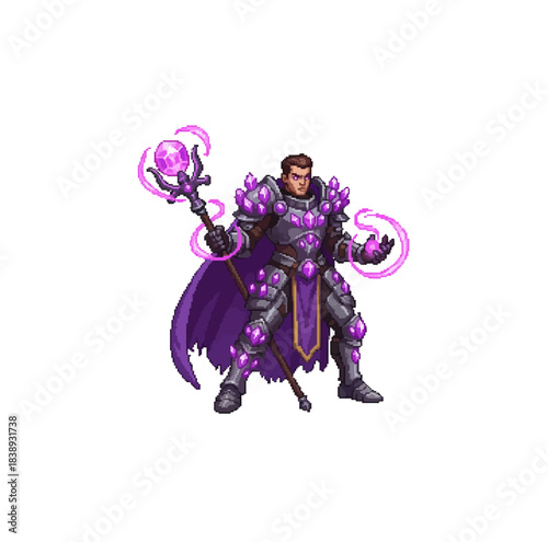 pixel art amethyst arcane fighter channeling mystical purple energy through enchanted crystal blade