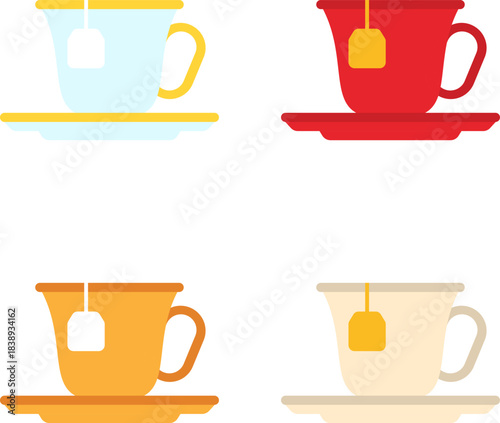 Cup of tea, set of tea cups, tea cup isolated on white background. Vector, cartoon illustration, poster, postcard. Vector