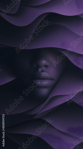 abstract illustration of an african american woman in a purple color theme set against a dark violet and black background