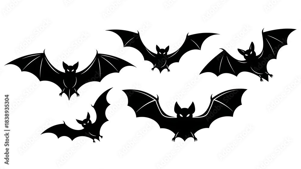Naklejka premium Group of black bats flying in the air