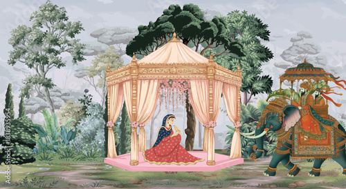  Chinoiserie Wallpapers for Walls, Vintage Landscape Wallpaper Mural, Mughal garden Mural.