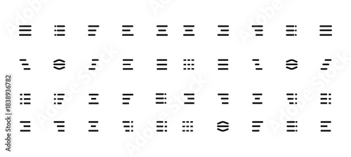 menu icon set. Navigation bar with three horizontal bars, squares, dots and ellipsis. Template navigation, Icon, dropdown button web symbol. Vector illustration