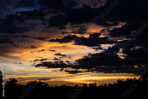 Dramatic Sunset Sky with Dark Storm Clouds