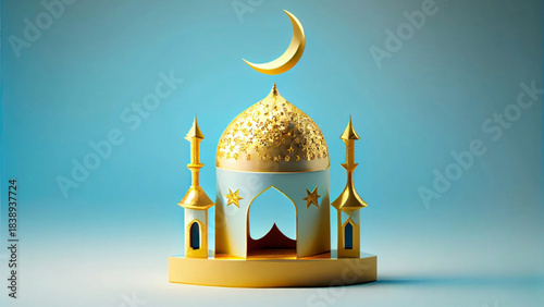 Vector golden mosque with blue background