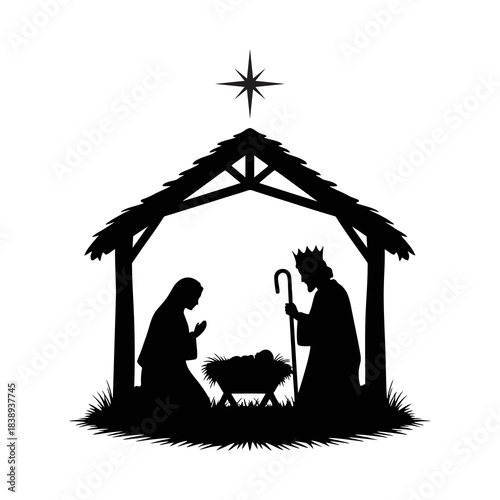 silhouette vector illustration of the birth of jesus christ
