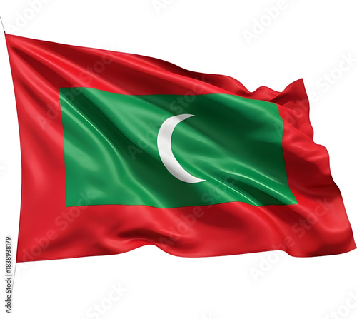 The Maldives flag is flying