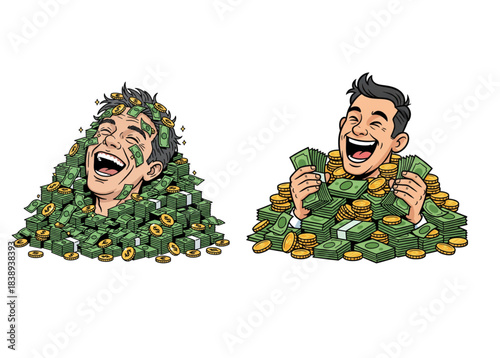 character expression of someone who has a lot of money. isolated on a white background.