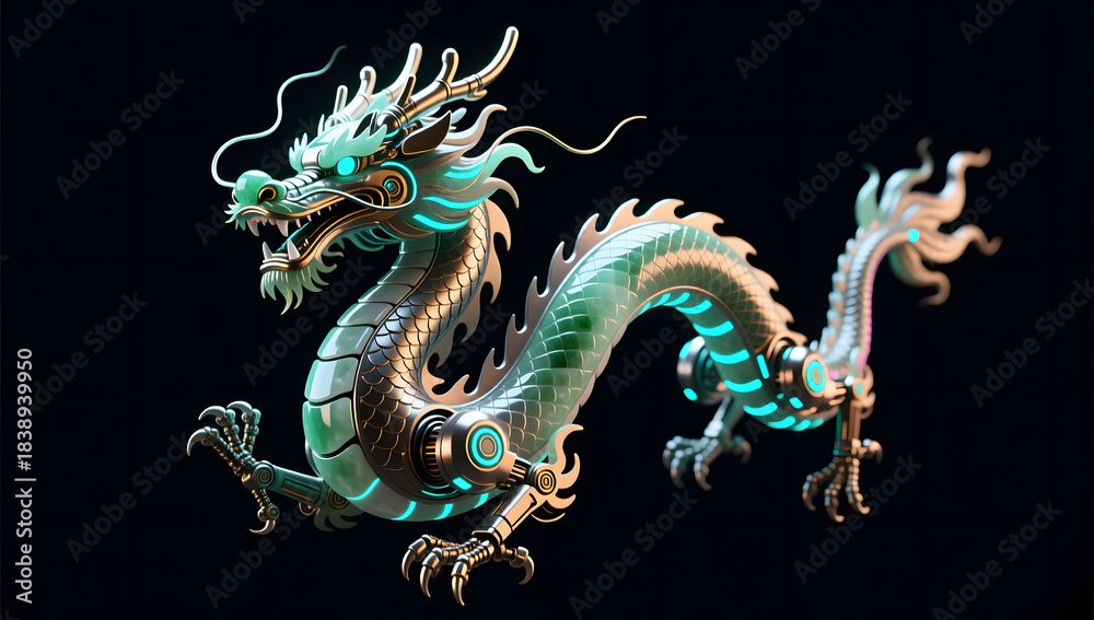 Obraz premium Cyber Mechanical Chinese Dragon in Futuristic Style