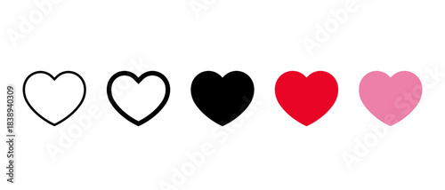 Heart icon set. Outline, solid, red, and pink love variation symbol