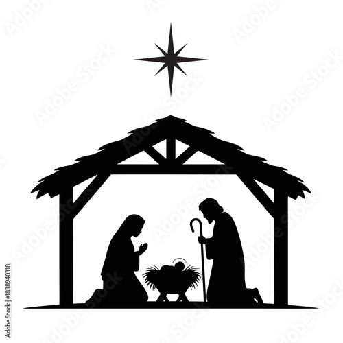 silhouette vector illustration of the birth of jesus christ