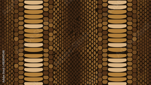 Detailed close-up of brown and tan snake skin texture with distinct scales and pattern.