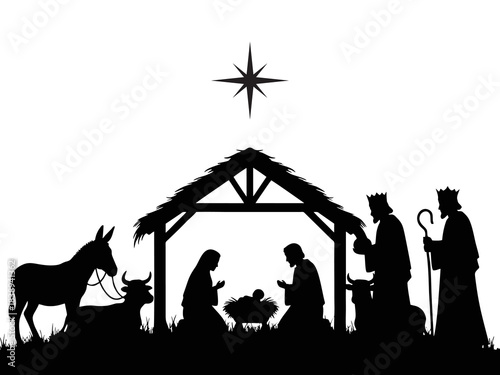 silhouette vector illustration of the birth of jesus christ
