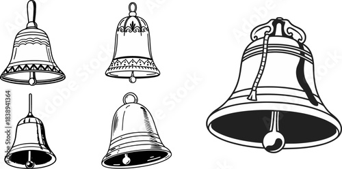 vector illustration of a bell, Vector art of christmas bells silhouette, a festive and decorative collection for holiday design elements and winter celebration, Vector art of two black silhouette bell