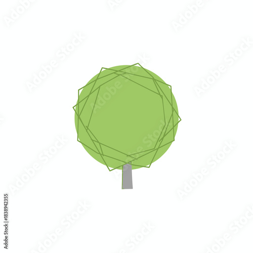 Minimal geometric green tree illustration with a simple trunk.