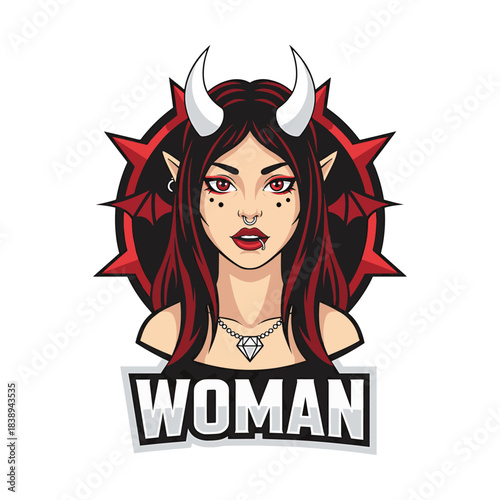 Gothic Demon Girl Mascot with Horns and Wings for Gaming Logo