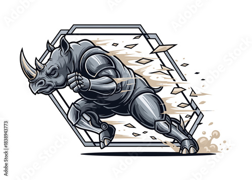 Dynamic Armored Rhinoceros Esport Mascot with Speed Effect