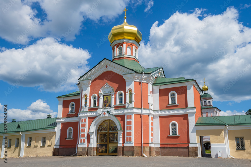 Fototapeta premium Church of Philip, Metropolitan of Moscow on a sunny June day. Iversky Monastery, Novgorod region