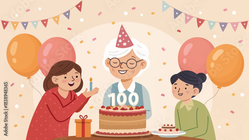 Elderly Person Celebrating 100th Birthday