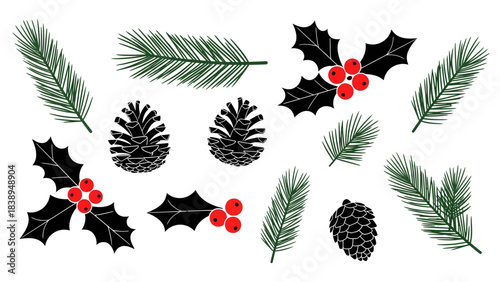 set of christmas holly
